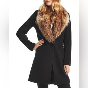K Jordan Black Trench Coat with Faux Fur Collar